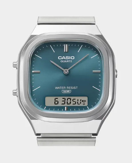 Casio Analog-Digital Vintage AQ-240E-3ADF Green Dial Stainless Steel Men's Watch