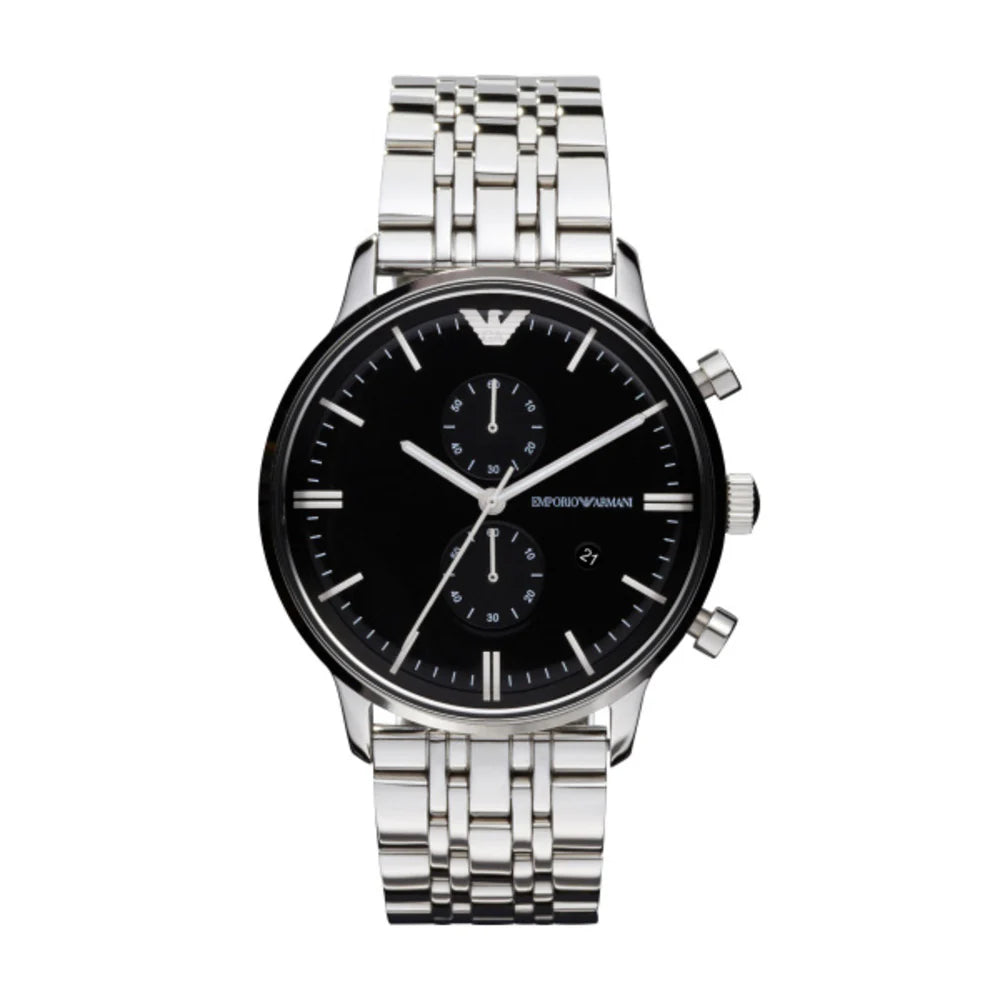 Emporio Armani Gianni AR0389 Men's Chronograph Black Dial Stainless Steel Watch