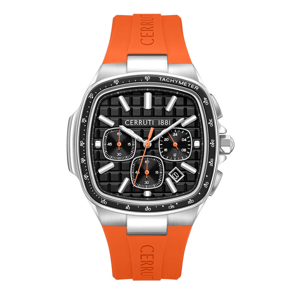 Cerruti 1881 Casale CIWGO0102703 Men's Chronograph Black Dial Orange Rubber Strap Watch