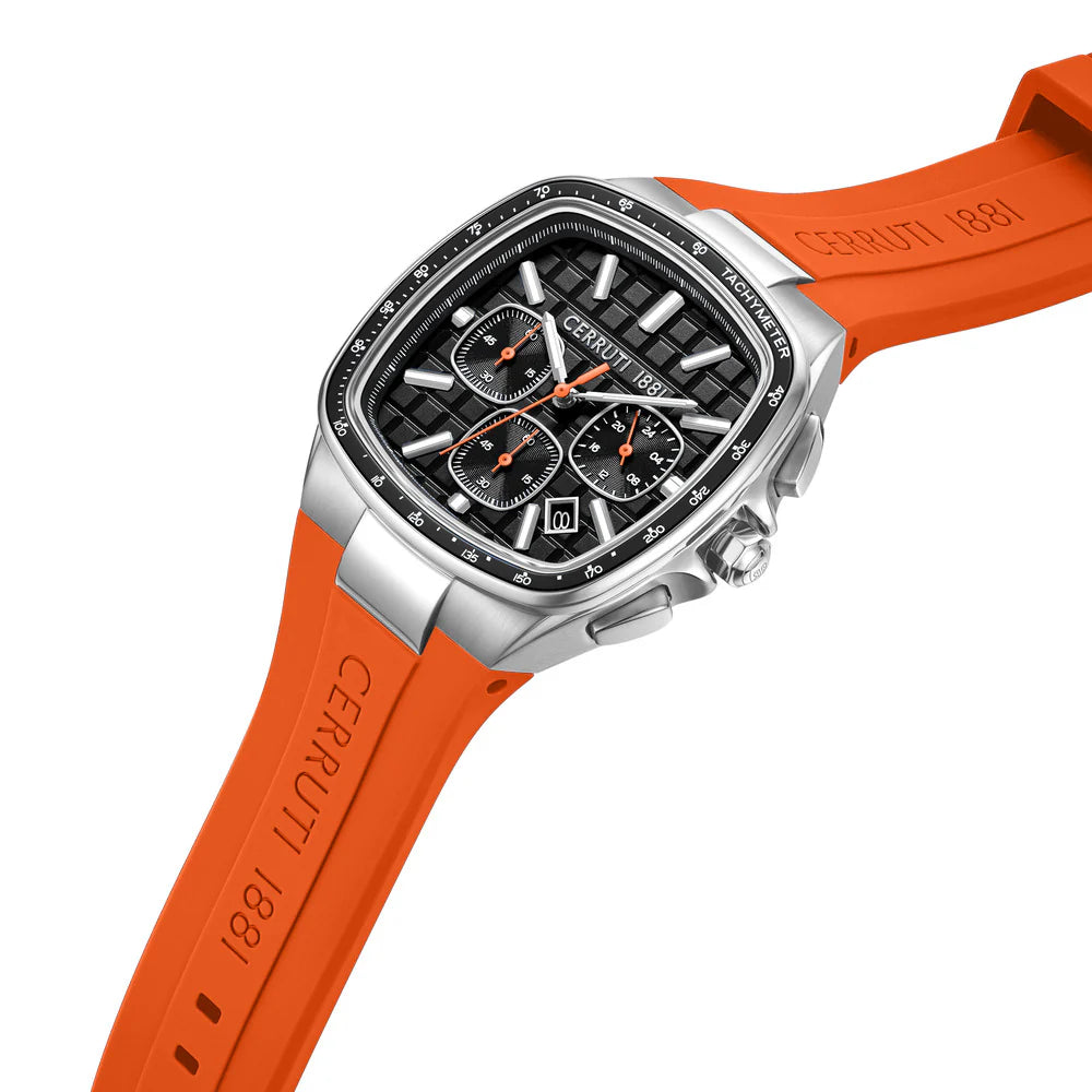 Cerruti 1881 Casale CIWGO0102703 Men's Chronograph Black Dial Orange Rubber Strap Watch