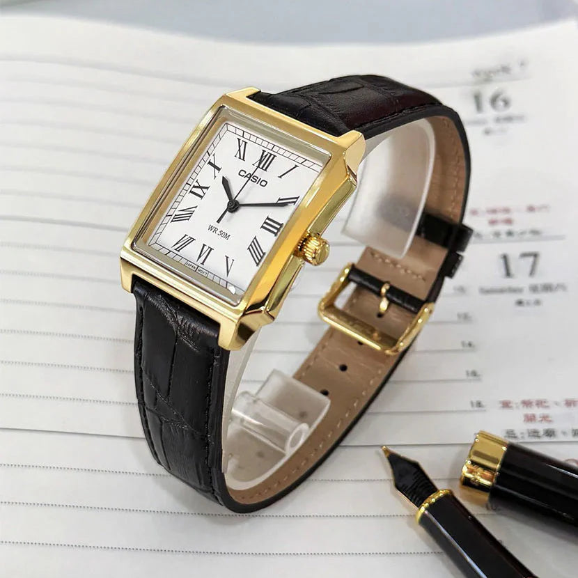 Casio Collection Analog MTP-B190GL-7BVDF White Dial Leather Strap Men's Watch