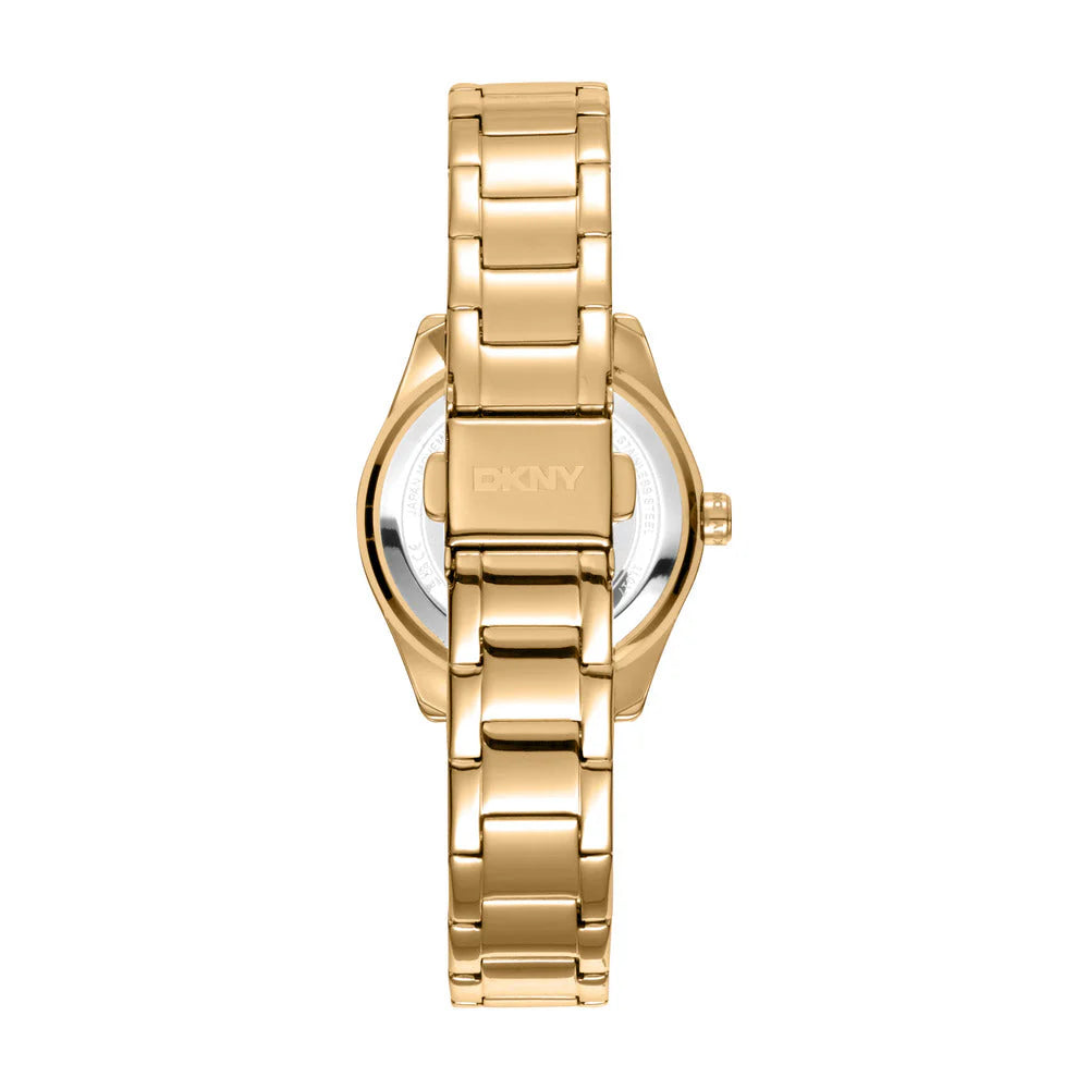 DKNY Chambers Glitz Women's 30mm Silver Dial Gold-Tone Stainless Steel Bracelet Watch