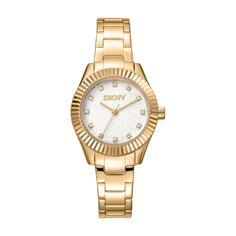 DKNY Chambers Glitz Women's 30mm Silver Dial Gold-Tone Stainless Steel Bracelet Watch