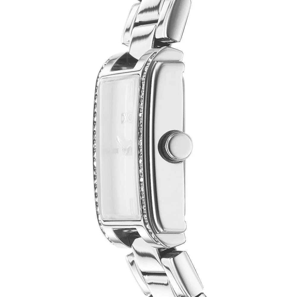 DKNY Evening Women's 23x30mm White Mother-of-Pearl Dial Silver Stainless Steel Crystal Bracelet Watch