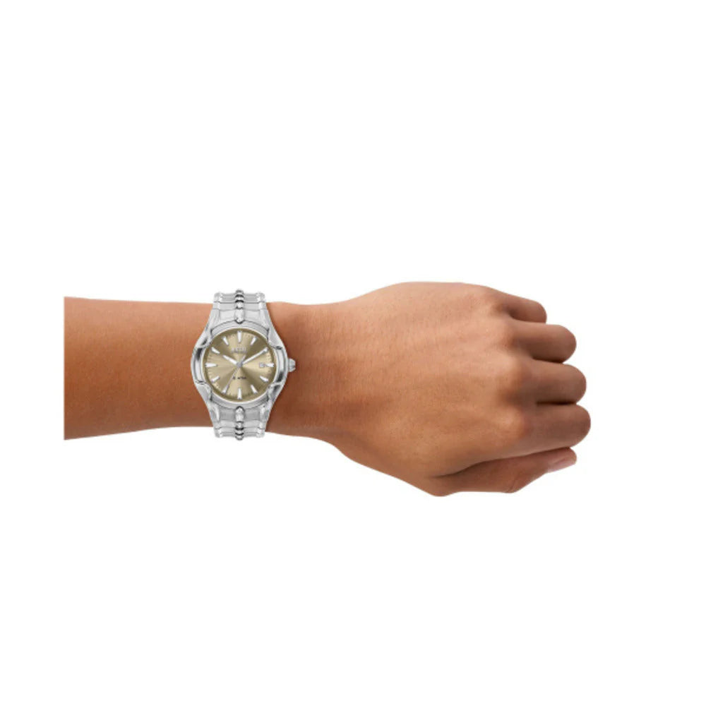 Diesel Vert Men's 45mm Gold-Tone Sunray Dial Silver Stainless Steel Three-Hand Date Bracelet Watch