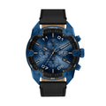 Diesel Spiked Men's 49mm Blue & Black Gradient Sunray Dial Blue Stainless Steel Chronograph Leather Strap Watch