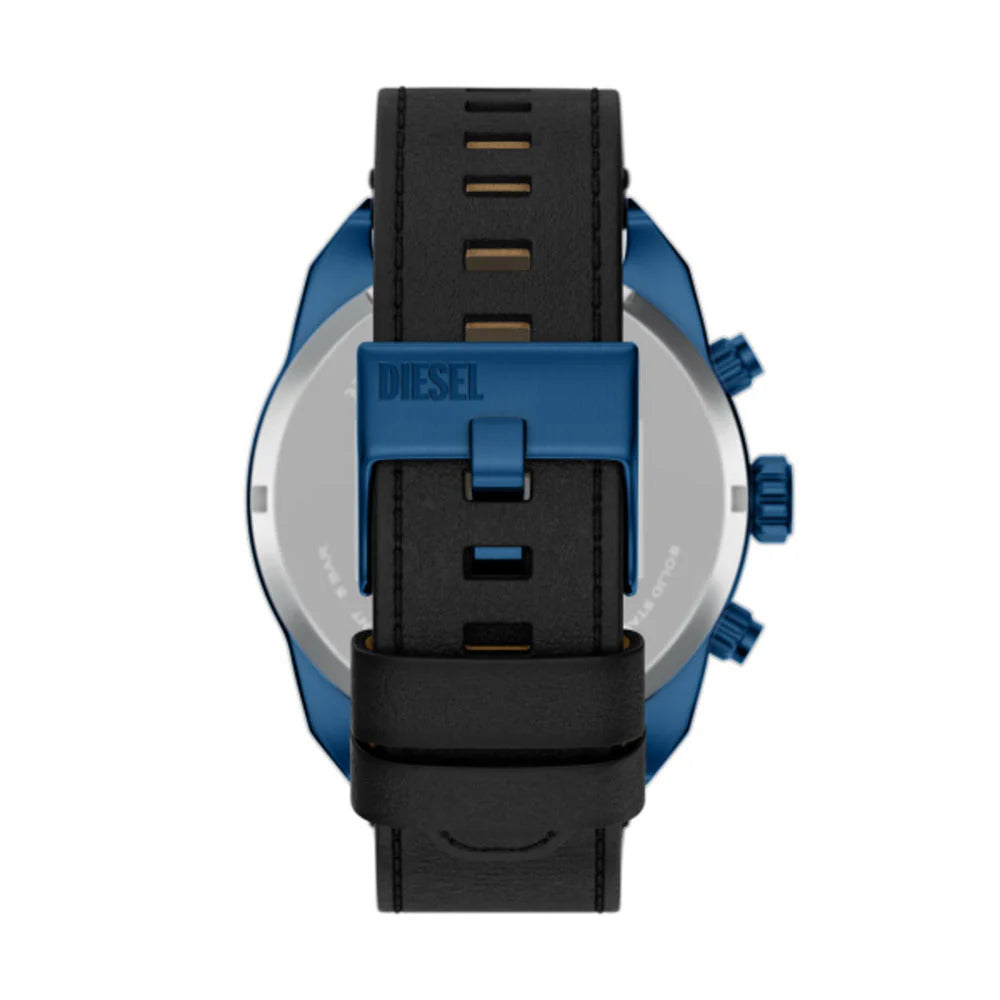 Diesel Spiked Men's 49mm Blue & Black Gradient Sunray Dial Blue Stainless Steel Chronograph Leather Strap Watch