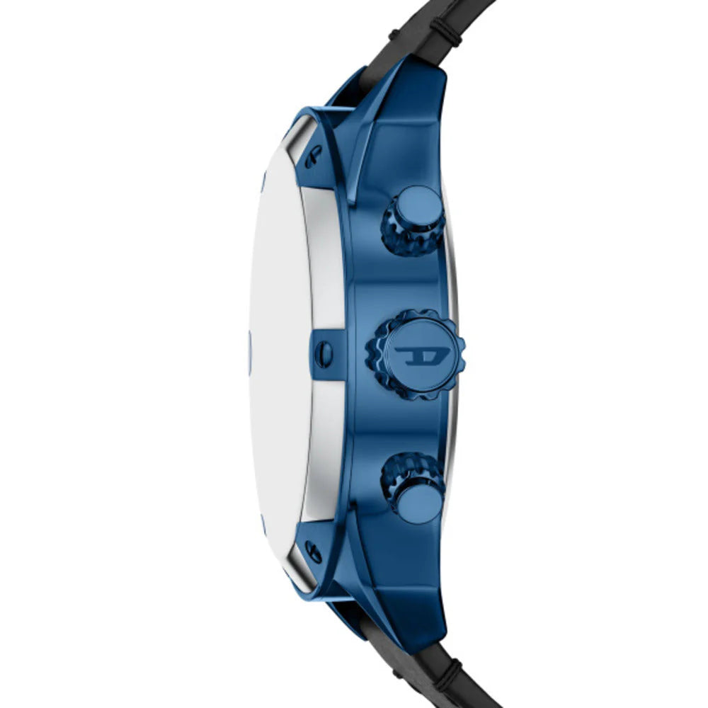 Diesel Spiked Men's 49mm Blue & Black Gradient Sunray Dial Blue Stainless Steel Chronograph Leather Strap Watch