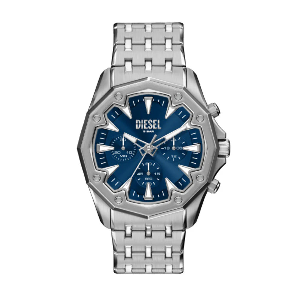 Diesel Stinger Men's 46mm Blue Sunray Dial Silver Stainless Steel Chronograph Bracelet Watch
