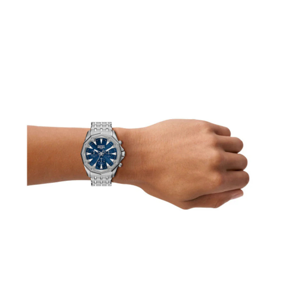 Diesel Stinger Men's 46mm Blue Sunray Dial Silver Stainless Steel Chronograph Bracelet Watch