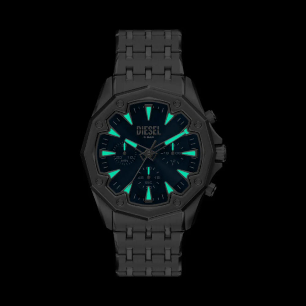 Diesel Stinger Men's 46mm Blue Sunray Dial Silver Stainless Steel Chronograph Bracelet Watch