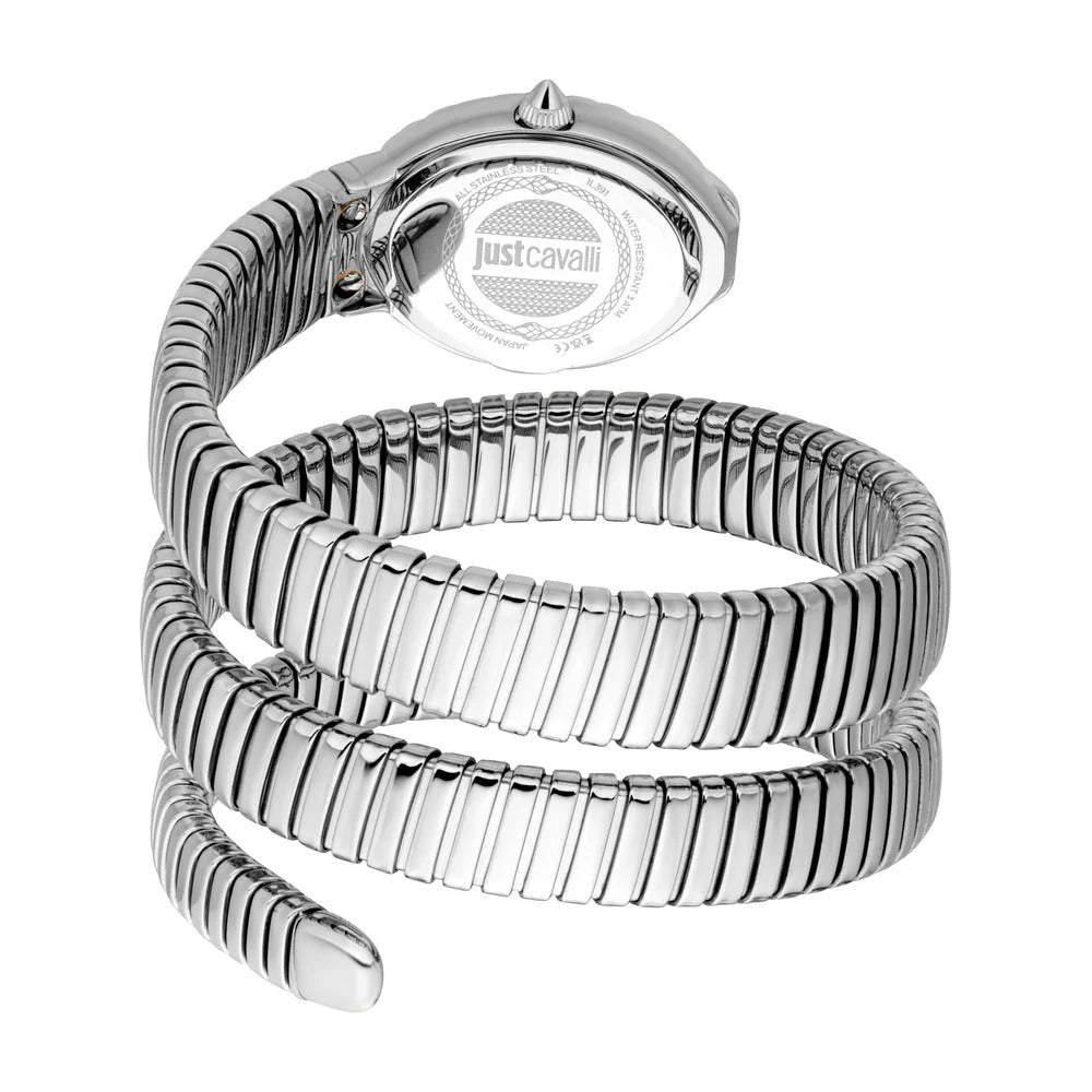 Just Cavalli Sognia Women's 22x31mm Light Pink Dial Silver Stainless Steel Snake Wrap Bracelet Watch