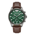 Police Malawi PEWJF2227811 Men's Chronograph Green Dial Brown Leather Strap Watch