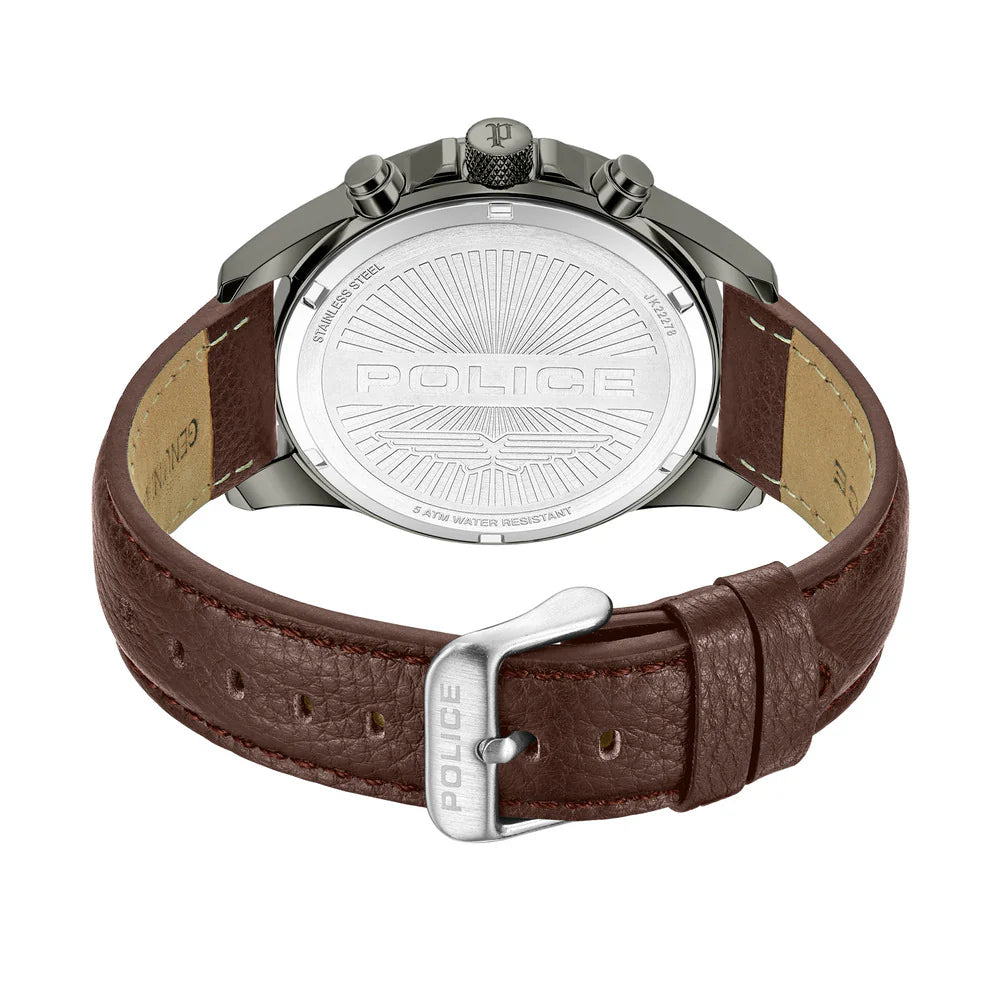 Police Malawi PEWJF2227811 Men's Chronograph Green Dial Brown Leather Strap Watch