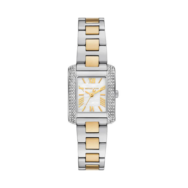 Michael Kors Emery Women's Two-Tone Stainless Steel Bracelet Watch with Crystal Pavé Bezel & White Mother-of-Pearl Dial