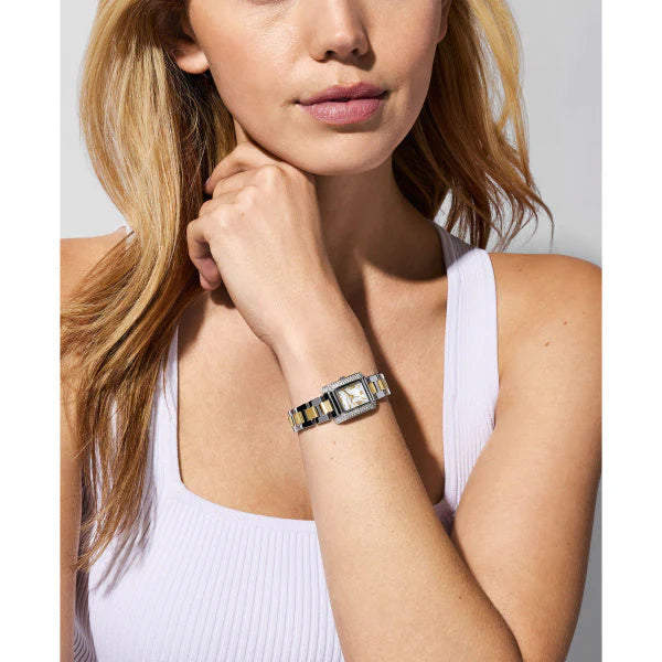 Michael Kors Emery Women's Two-Tone Stainless Steel Bracelet Watch with Crystal Pavé Bezel & White Mother-of-Pearl Dial