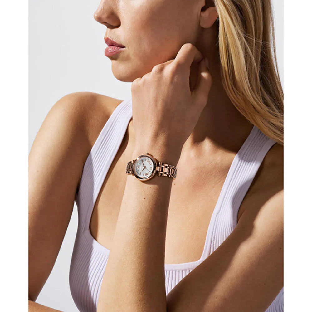 Michael Kors Laney Women's 30mm White Glossy Dial Rose Gold-Tone Stainless Steel Bracelet Watch