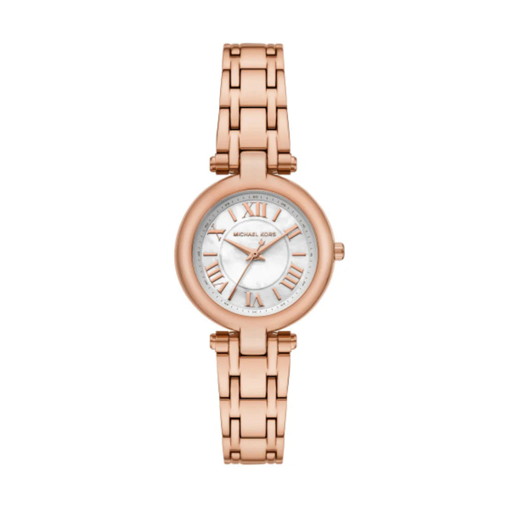 Michael Kors Laney Women's 30mm White Glossy Dial Rose Gold-Tone Stainless Steel Bracelet Watch