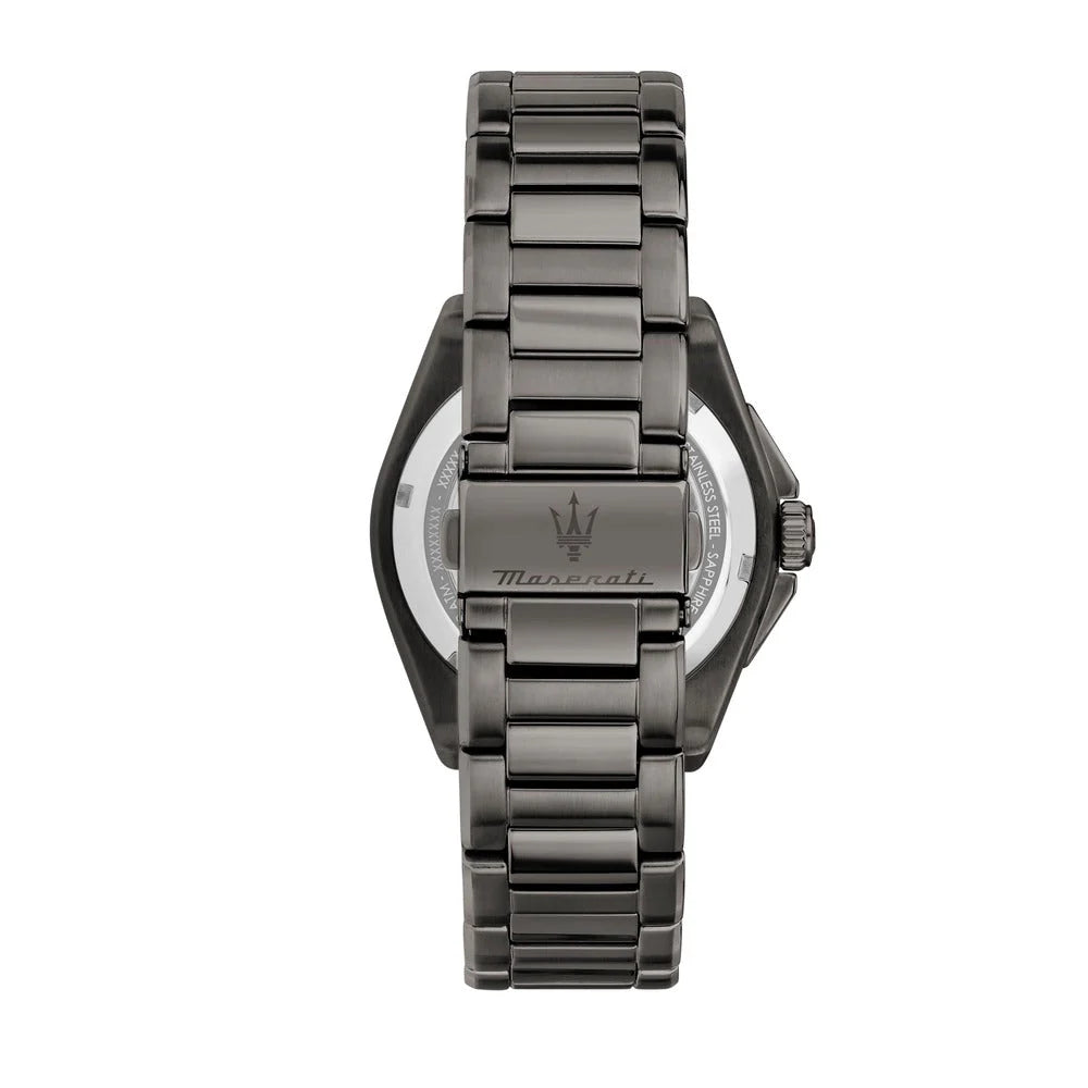Maserati Dark Edition Men's 40mm Grey Brushed Dial Steel Bracelet Watch with Blue Accents