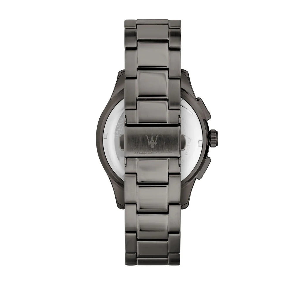 Maserati Dark Edition Men's 42mm Grey Brushed Dial Steel Chronograph Bracelet Watch with Blue Accents