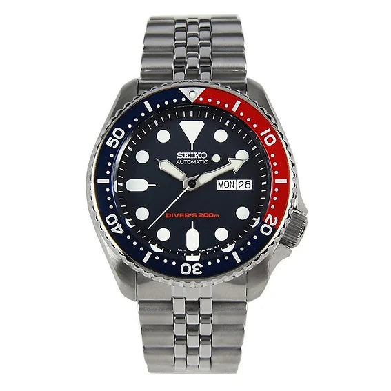Seiko SKX009K2 Automatic Diver's 200M "Pepsi" Blue-Red Bezel Jubilee Bracelet Men's Watch