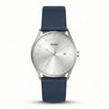 Torri TOR146 Men's Minimalist Silver Sunray Dial Navy Blue Leather Strap Watch