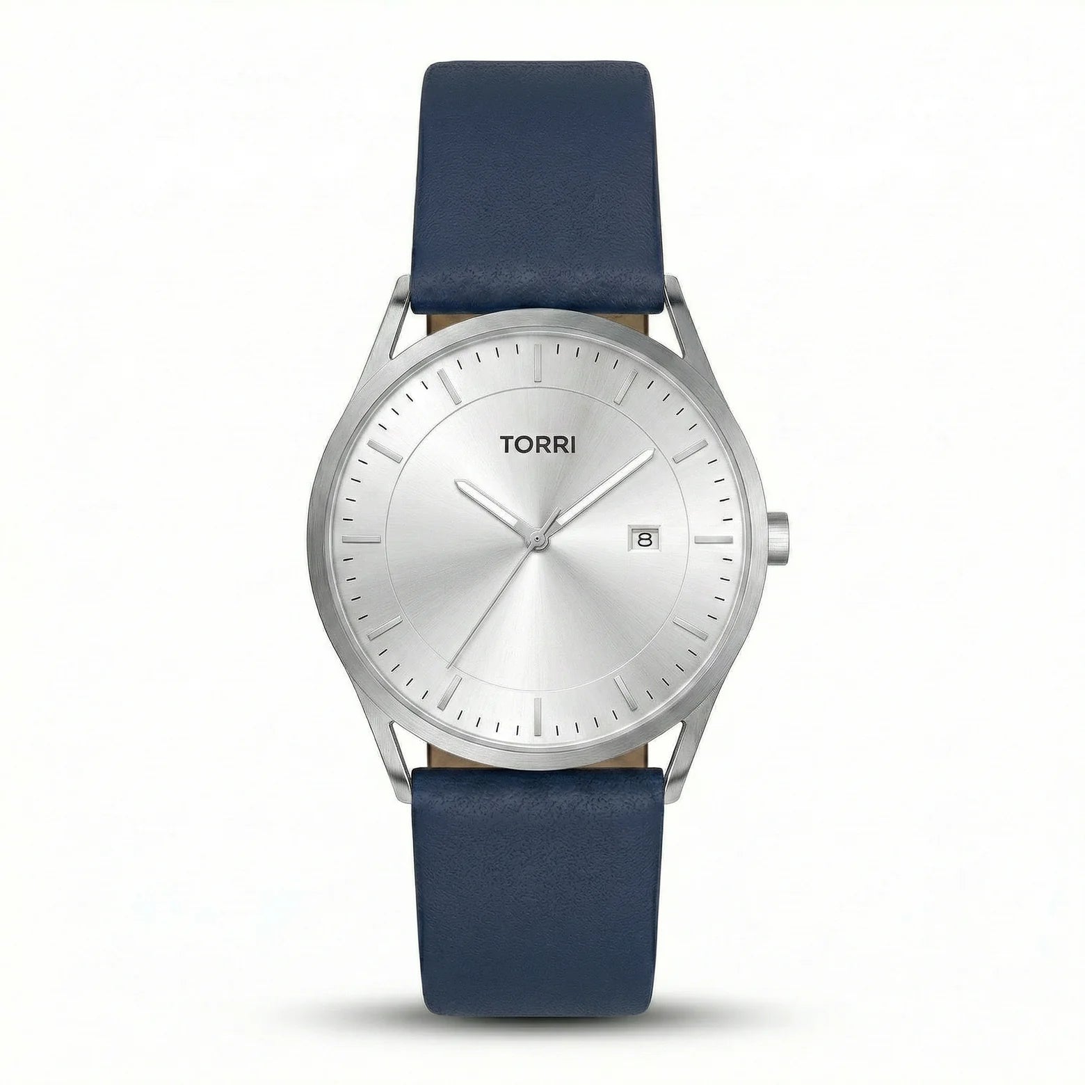 Torri TOR146 Men's Minimalist Silver Sunray Dial Navy Blue Leather Strap Watch