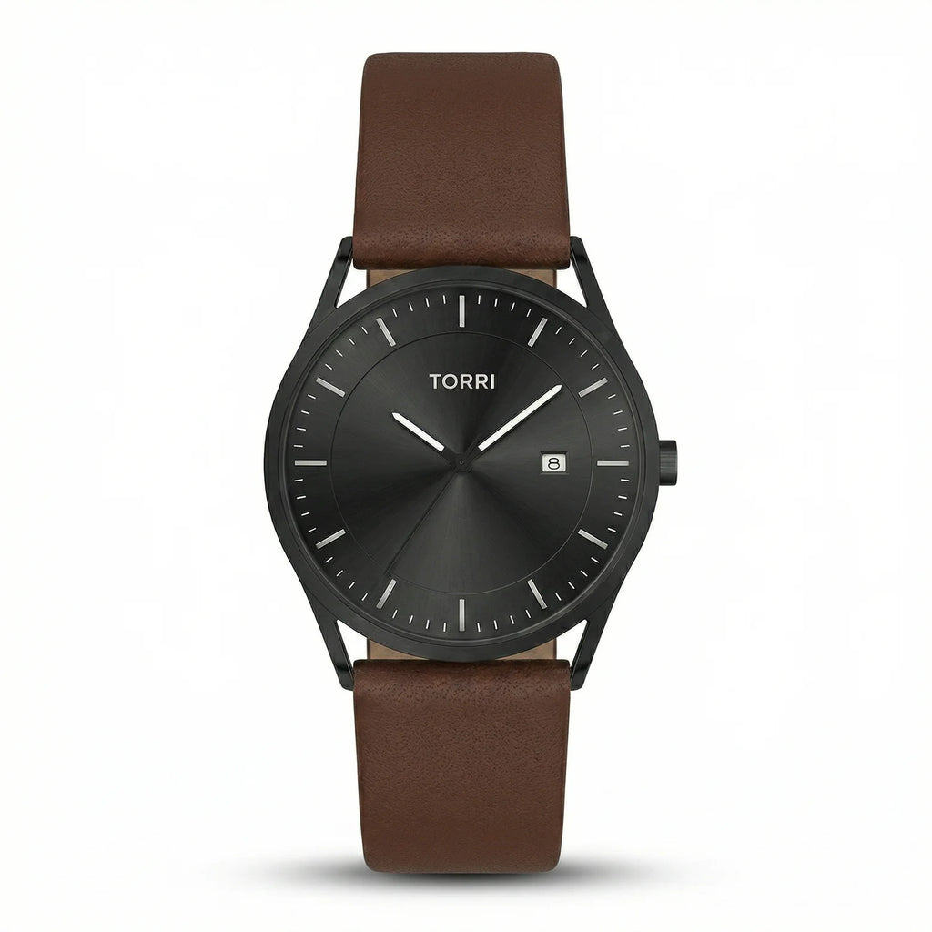 Torri TOR148 Men's Minimalist Black Dial Brown Leather Strap Watch