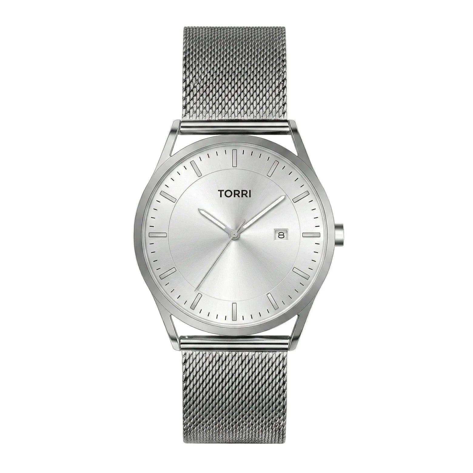 Torri TOR149 Men's Minimalist Silver Sunray Dial Mesh Bracelet Watch
