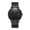Torri TOR159 Men's All-Black Minimalist Dial Red Seconds Hand Black Mesh Bracelet Watch