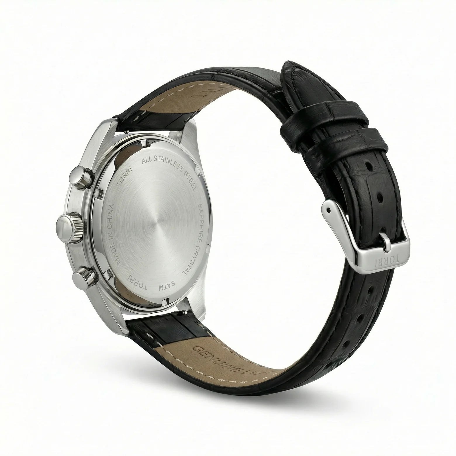 Torri TOR188 Men's Chronograph Black Dial Tachymetre Black Leather Strap Watch