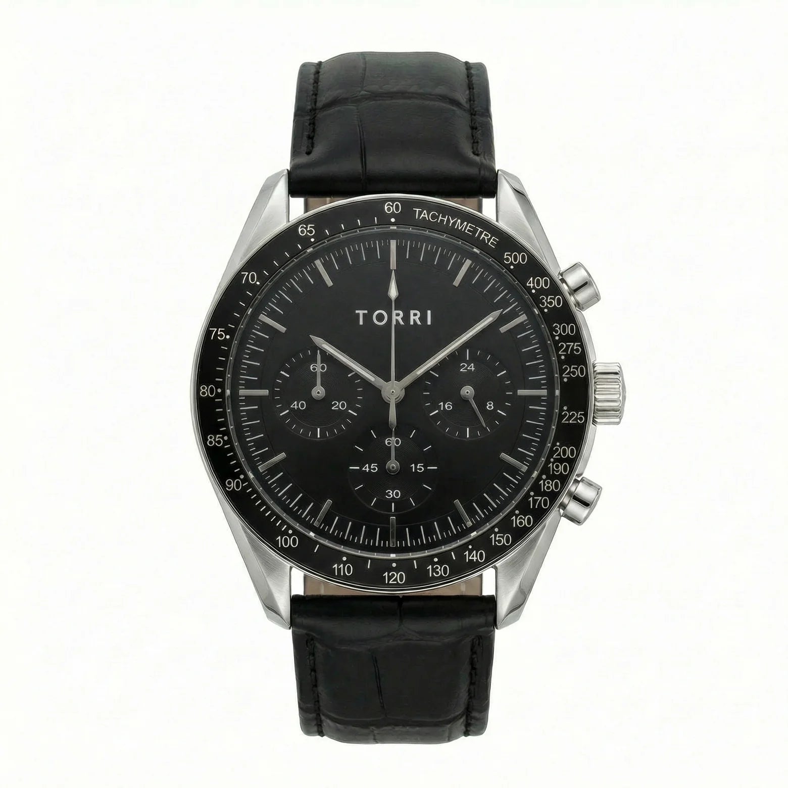 Torri TOR188 Men's Chronograph Black Dial Tachymetre Black Leather Strap Watch