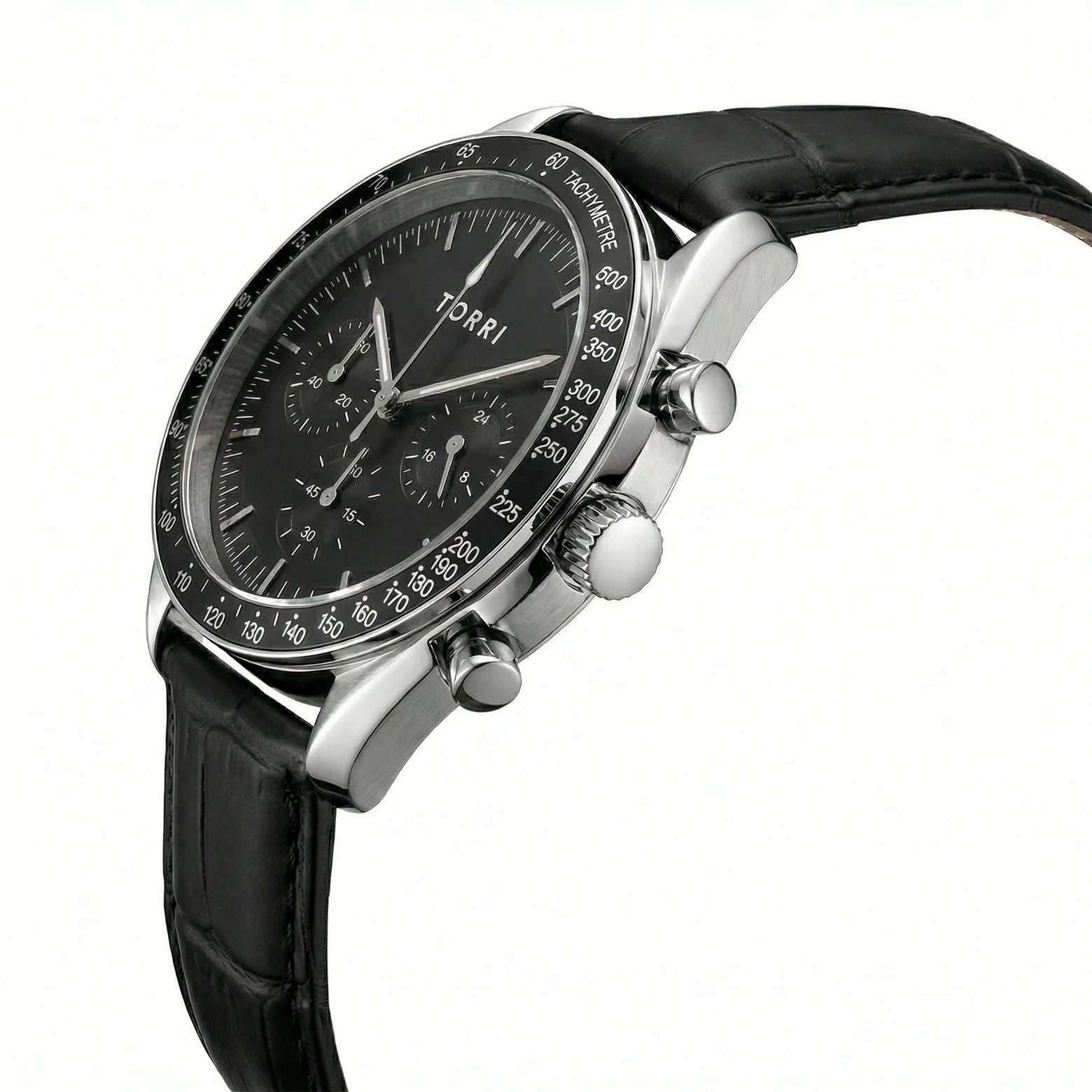 Torri TOR188 Men's Chronograph Black Dial Tachymetre Black Leather Strap Watch