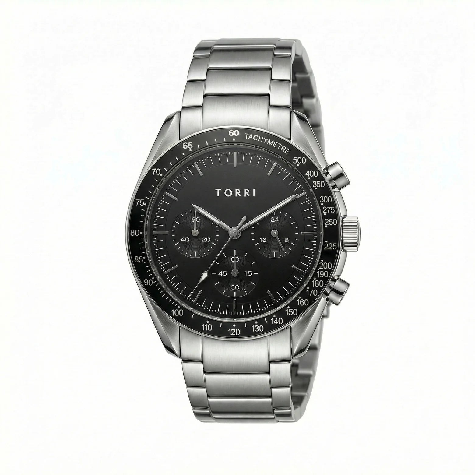 Torri TOR190 Men's Chronograph Black Dial Tachymetre Sapphire Crystal Stainless Steel Watch