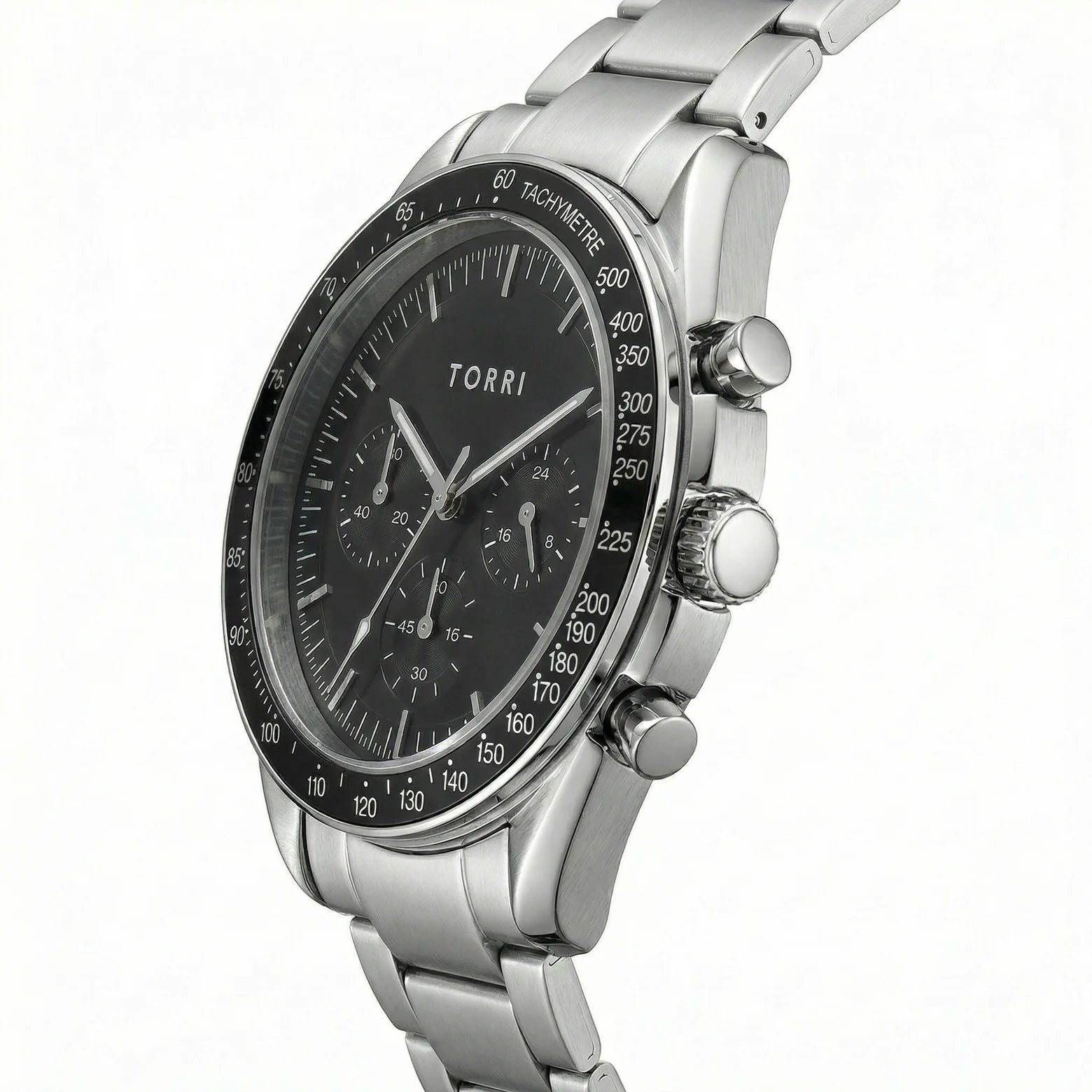 Torri TOR190 Men's Chronograph Black Dial Tachymetre Sapphire Crystal Stainless Steel Watch