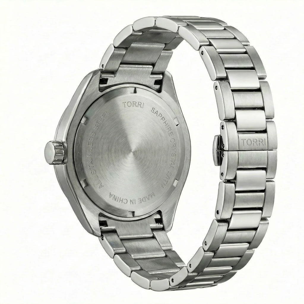 Torri TOR192 Men's Diver-Style White Dial Black Bezel Sapphire Crystal Stainless Steel Watch