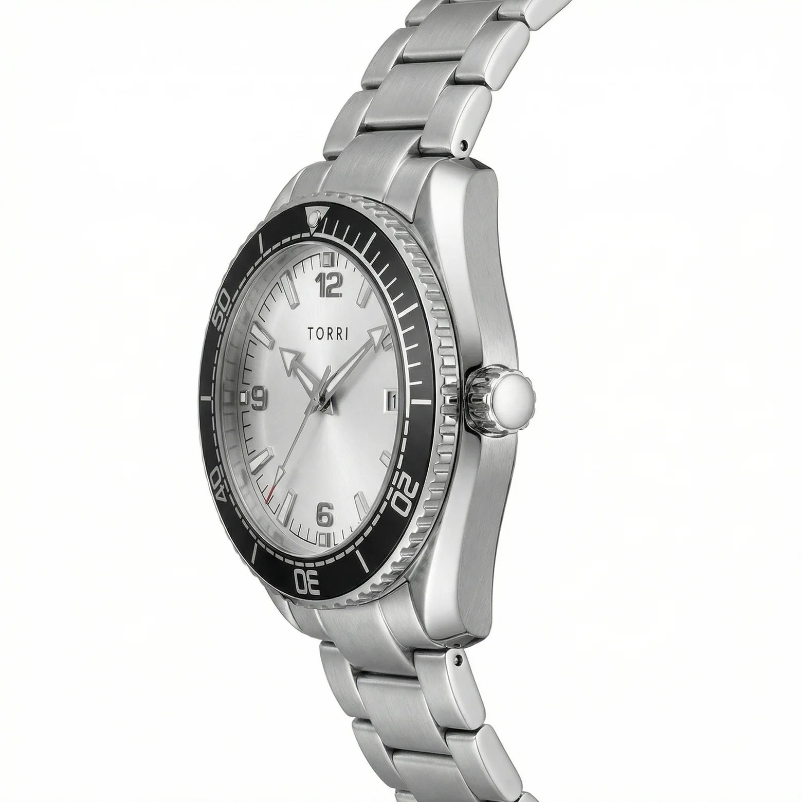 Torri TOR192 Men's Diver-Style White Dial Black Bezel Sapphire Crystal Stainless Steel Watch