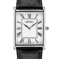 Seiko Essentials SWR049P1 "Seiko Tank" White Dial 28.4mm Rectangular Leather Strap Men's Watch
