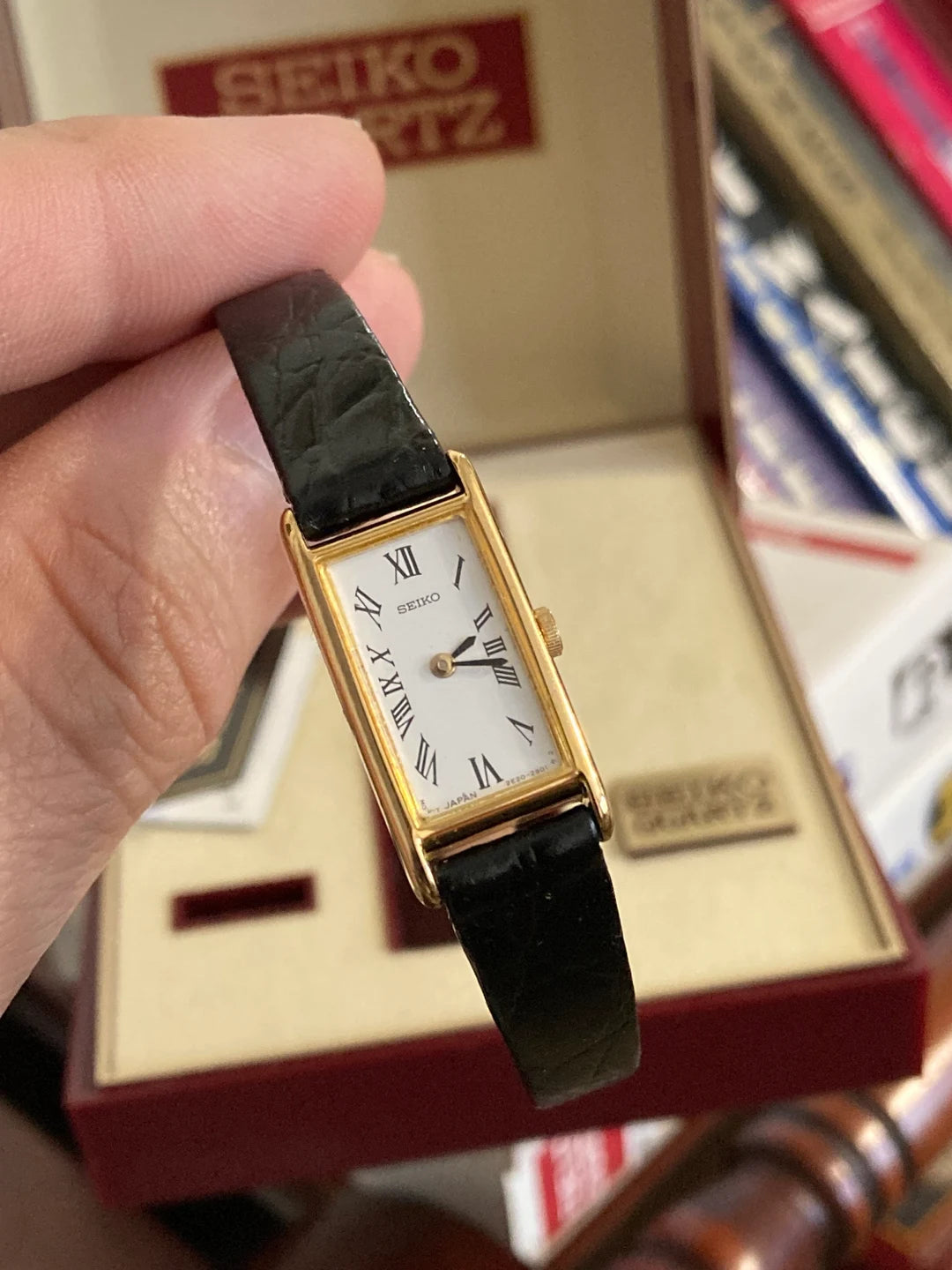 Seiko Conceptual "Seiko Tank" SWR104P1 Rectangular White Dial 27.2mm Gold-Tone Leather Strap Men's Watch