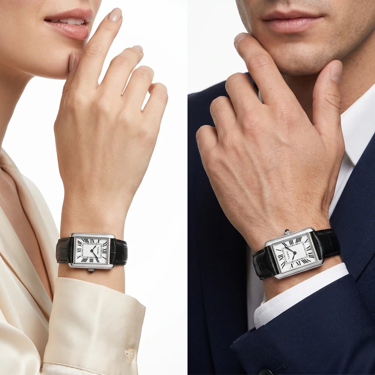 Torri TOR168 Unisex Tank-Style White Dial 31mm Sapphire Crystal Black Leather Strap Watch