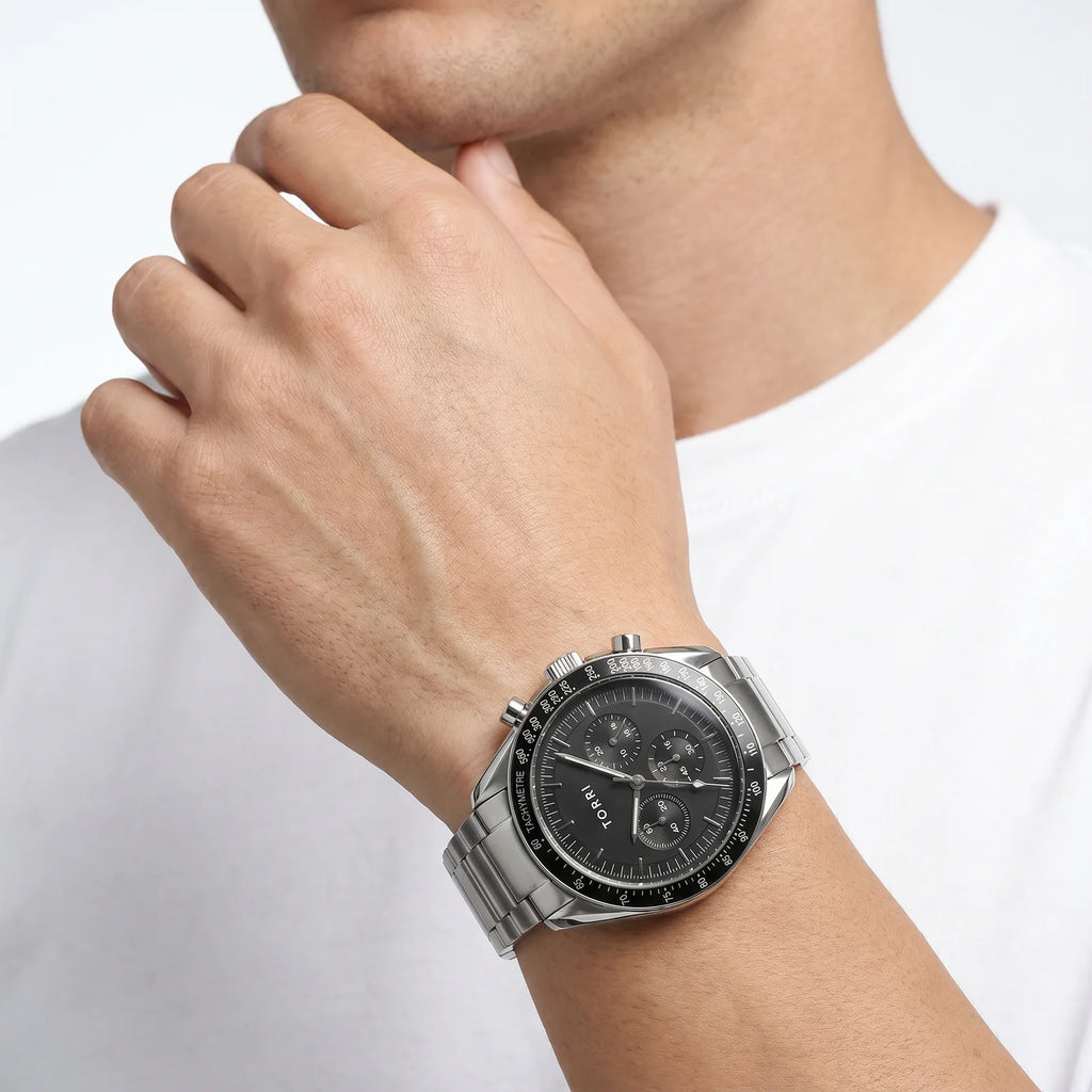 Torri TOR190 Men's Chronograph Black Dial Tachymetre Sapphire Crystal Stainless Steel Watch