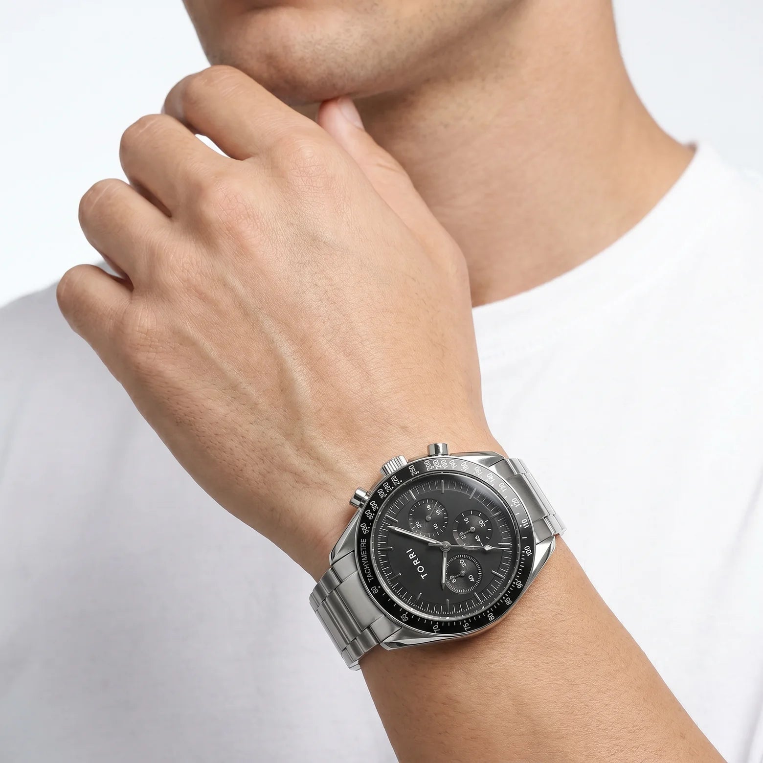 Torri TOR190 Men's Chronograph Black Dial Tachymetre Sapphire Crystal Stainless Steel Watch