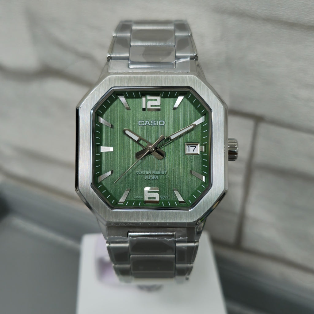 Casio Standard "Octagonal Sport" MTP-B195D-3AVDF Green Dial 38mm Stainless Steel Men's Watch