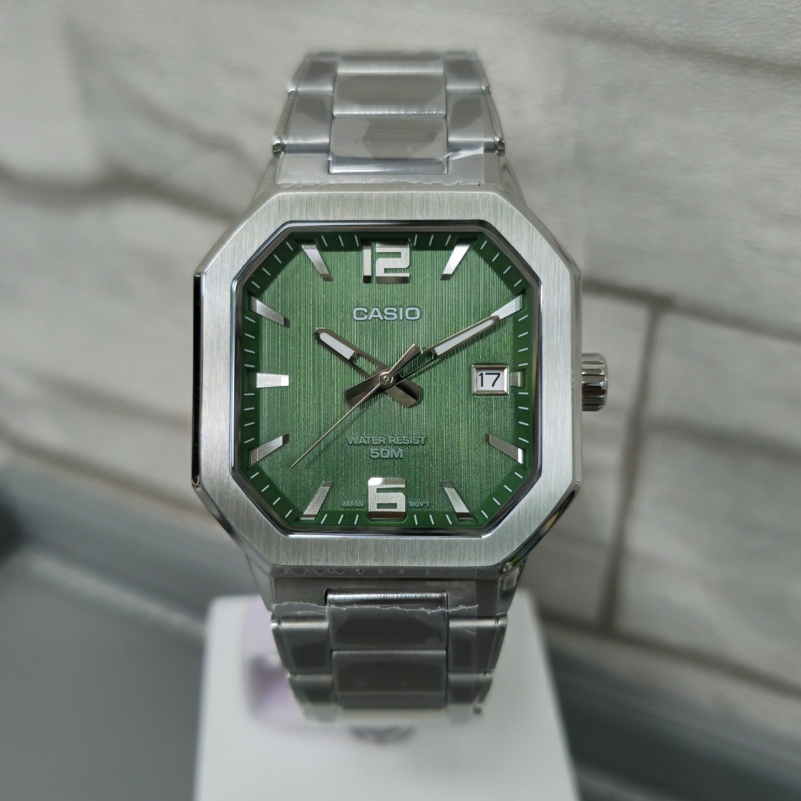 Casio Standard "Octagonal Sport" MTP-B195D-3AVDF Green Dial 38mm Stainless Steel Men's Watch